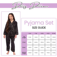 Girls Satin Silk Long Sleeve Pyjama Set Elegant Loungewear Cosy Nightwear Button-Down Shirt Loose-Fit Pants Black Pink Grey Sizes 5-14 by Daisy Dreamer Pyjamas