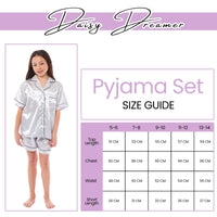 Girls Satin Silk Short Pyjama Set Button-Down Shirt and Loose-Fitting Pants Loungewear Nightwear for Ages 5-14 Black Pink Grey by Daisy Dreamer Pyjamas