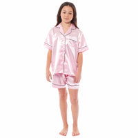 Girls Satin Silk Short Pyjama Set Button-Down Shirt and Loose-Fitting Pants Loungewear Nightwear for Ages 5-14 Black Pink Grey by Daisy Dreamer Pyjamas