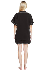 Women's Black Short Pyjama Set Super Soft Sleepwear Nightwear Button Up Top and Shorts with Pockets PJs by Daisy Dreamer Pyjamas