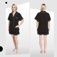 Women's Black Short Pyjama Set Super Soft Sleepwear Nightwear Button Up Top and Shorts with Pockets PJs by Daisy Dreamer Pyjamas