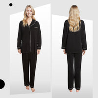 Women's Black Pyjama Set Soft Touch Long Sleeve Button-Up Top & Bottoms Two-Piece Nightwear by Daisy Dreamer Pyjamas