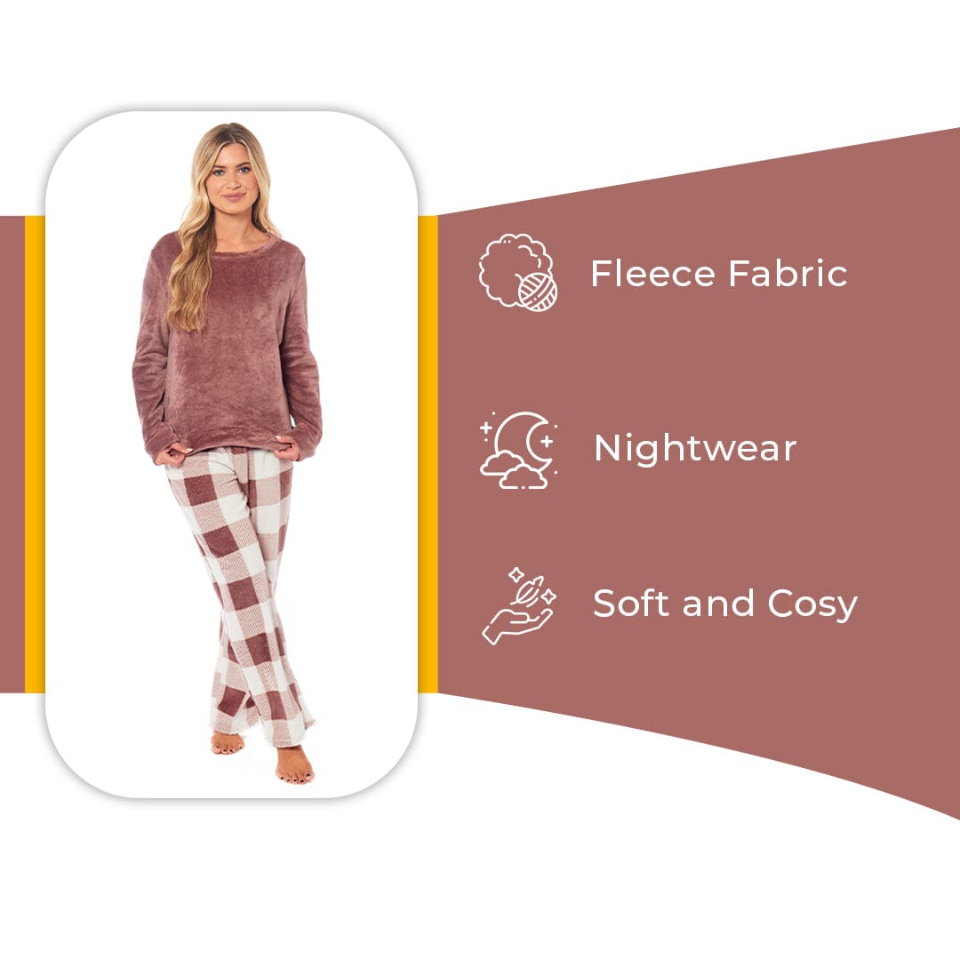 Women's Buffalo Check Fleece Pajama Set Long Sleeve Top and Bottoms Luxuriously Soft Nightwear for Cozy Comfort in Various Sizes by Daisy Dreamer Pyjamas