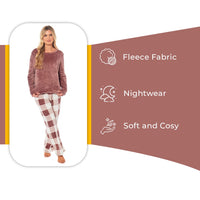 Women's Buffalo Check Fleece Pajama Set Long Sleeve Top and Bottoms Luxuriously Soft Nightwear for Cozy Comfort in Various Sizes by Daisy Dreamer Pyjamas