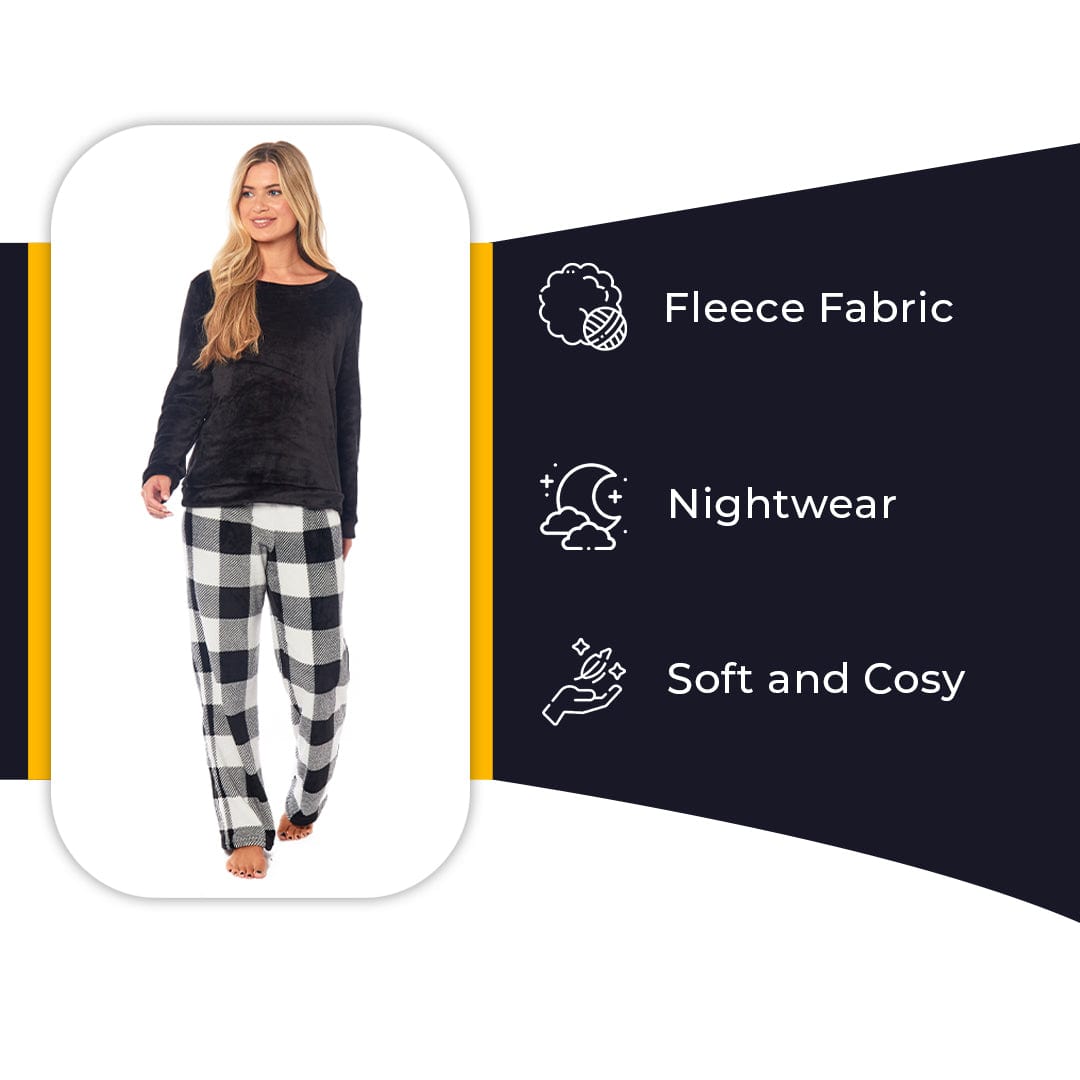 Women's Buffalo Check Fleece Pajama Set Long Sleeve Top and Bottoms Luxuriously Soft Nightwear for Cozy Comfort in Various Sizes by Daisy Dreamer Pyjamas