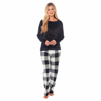 Women's Buffalo Check Fleece Pajama Set Long Sleeve Top and Bottoms Luxuriously Soft Nightwear for Cozy Comfort in Various Sizes by Daisy Dreamer Pyjamas