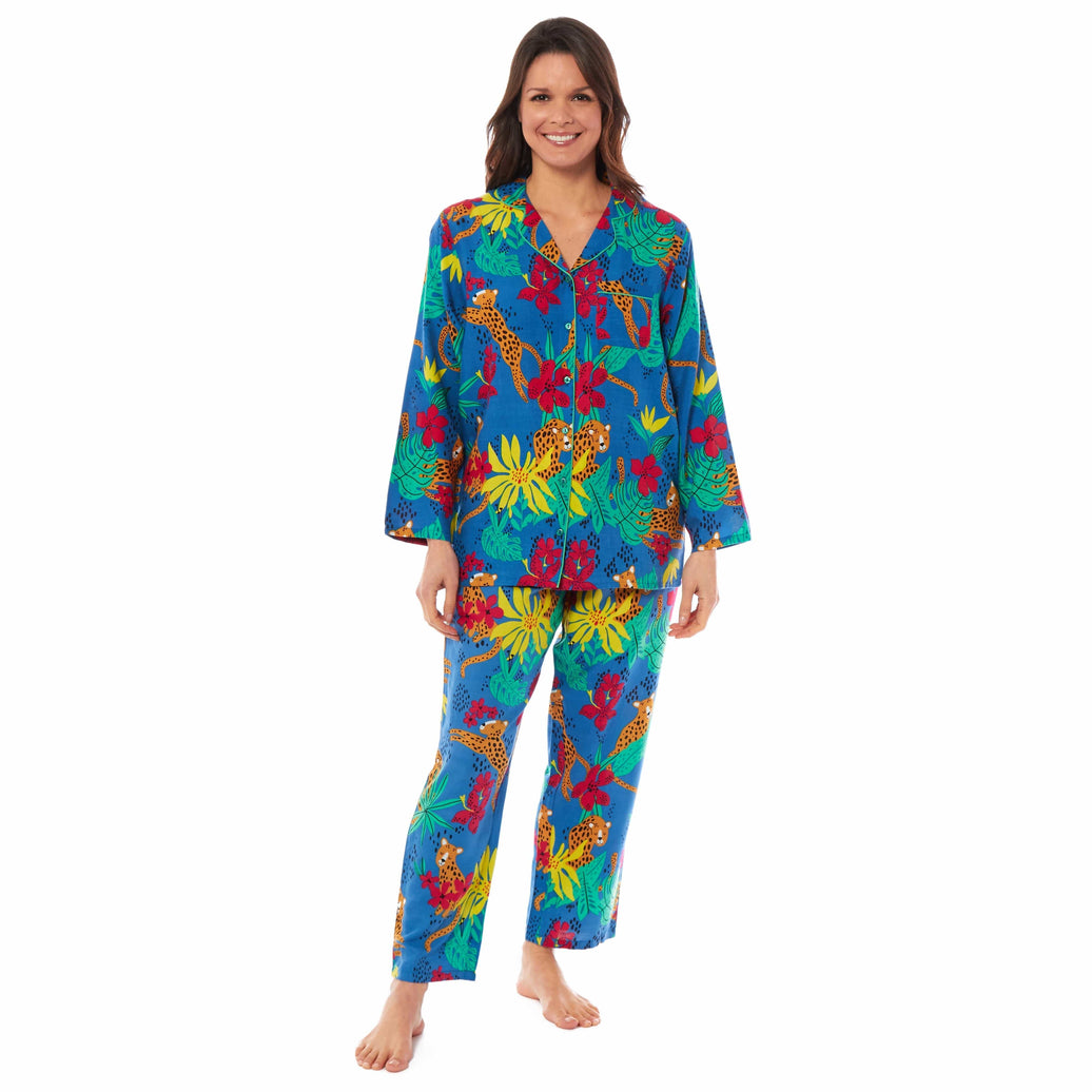 Women's Jaguar Jungle Leopard Print Button Up Pyjama Set Soft Breathable Viscose Loungewear Sleepwear Available in S M L XL by Daisy Dreamer JUNGLE LEOPARD / SMALL Pyjamas