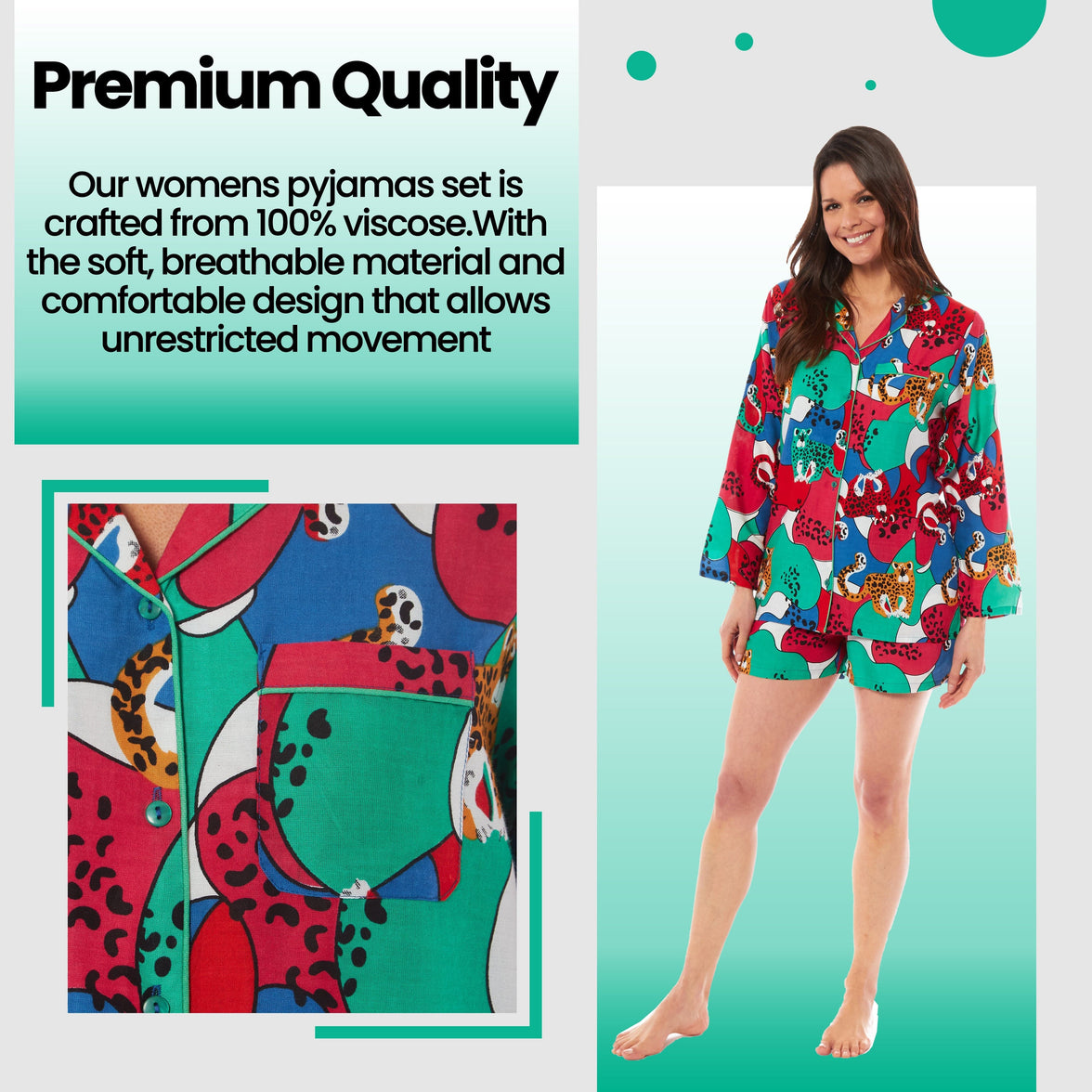 Women's Jaguar Jungle Leopard Button-Up Short Pyjama Set Soft Breathable Comfortable Stylish Loungewear in Sizes S to XL by Daisy Dreamer Pyjamas