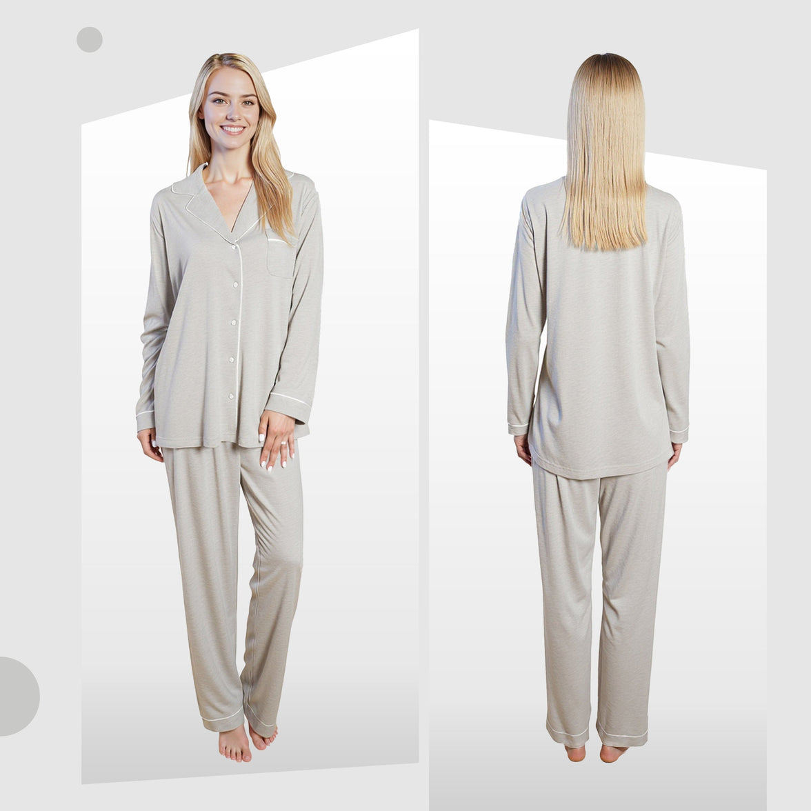 Women's Grey Pyjama Set Soft Touch Long Sleeve Button-Up Top & Bottoms Two-Piece Nightwear by Daisy Dreamer Pyjamas