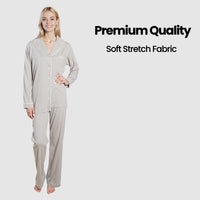Women's Grey Pyjama Set Soft Touch Long Sleeve Button-Up Top & Bottoms Two-Piece Nightwear by Daisy Dreamer Pyjamas