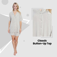 Women's Grey Short Pyjama Set Super Soft Sleepwear Nightwear Button Up Top and Shorts with Pockets PJs by Daisy Dreamer Pyjamas