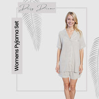 Women's Grey Short Pyjama Set Super Soft Sleepwear Nightwear Button Up Top and Shorts with Pockets PJs by Daisy Dreamer Pyjamas