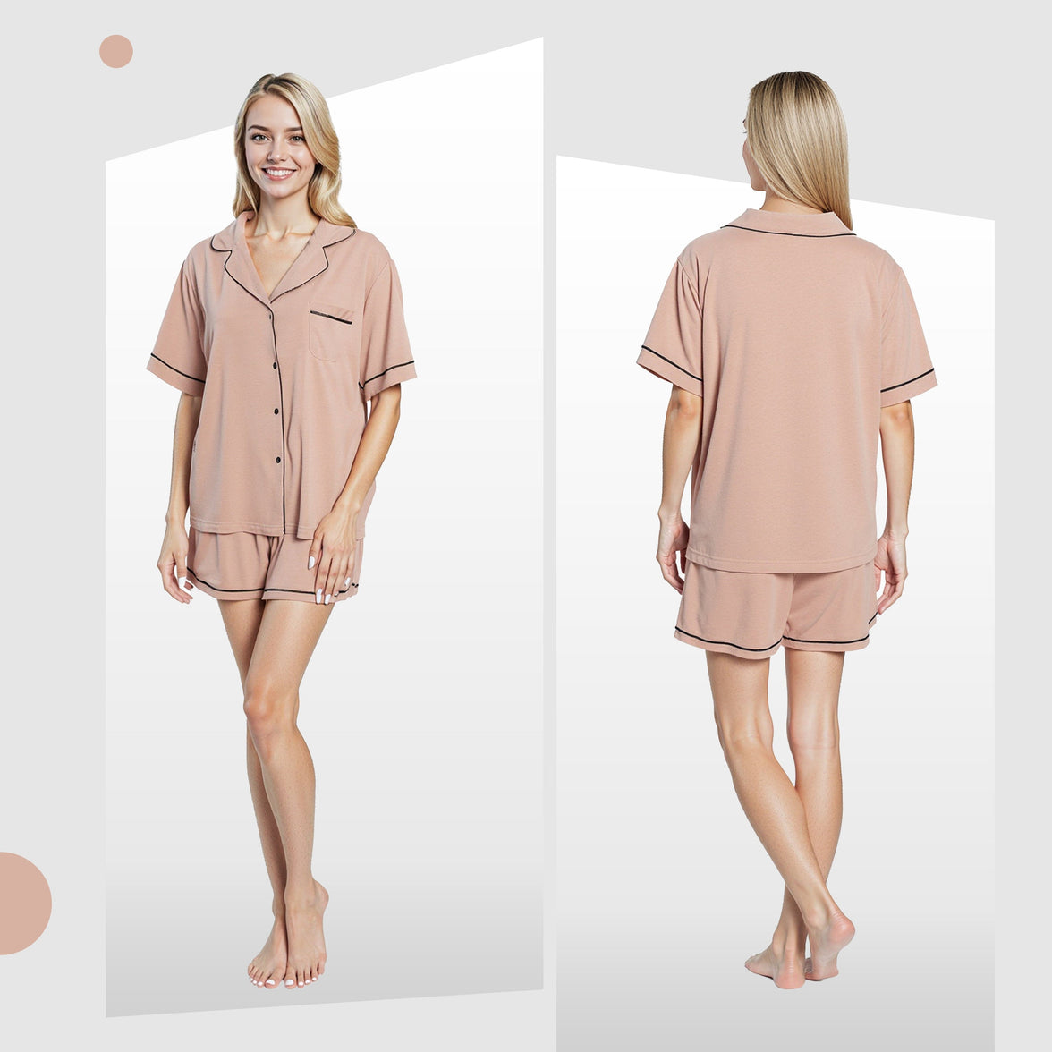 Women's Natural Short Pyjama Set Super Soft Sleepwear Nightwear Button Up Top and Shorts with Pockets PJs by  Daisy Dreamer Pyjamas