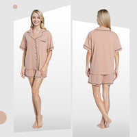 Women's Natural Short Pyjama Set Super Soft Sleepwear Nightwear Button Up Top and Shorts with Pockets PJs by  Daisy Dreamer Pyjamas