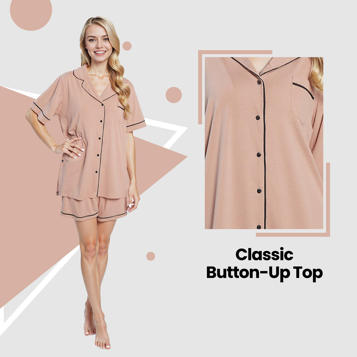 Women's Natural Short Pyjama Set Super Soft Sleepwear Nightwear Button Up Top and Shorts with Pockets PJs by  Daisy Dreamer Pyjamas