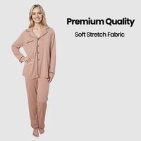 Women's Natural Pyjama Set Soft Touch Long Sleeve Button-Up Top & Bottoms Two-Piece Nightwear by Daisy Dreamer Pyjamas