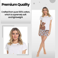 Women's Highland Cow Pyjama Set T-Shirt & Shorts PJs Soft Cotton Loungewear Summer Holiday Sleepwear by Daisy Dreamer Pyjamas