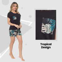 Women's Tropical Pyjama Set T-Shirt & Shorts PJs Soft Cotton Loungewear Summer Holiday Sleepwear by Daisy Dreamer Pyjamas