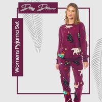 Women's Cats & Dogs Soft Fleece Pyjama Set Long Sleeve Animal Print Warm PJs Loungewear Sleepwear for Ladies by Daisy Dreamer Pyjamas