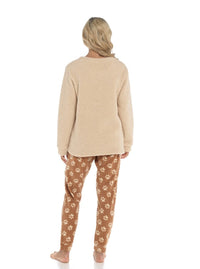 Women's Luxurious Fleece Pyjama Set Dog Snuggle Design Cosy Loungewear Sleepwear with Long Sleeve Top and Patterned Bottoms Comfortable PJs for Ladies Multiple Sizes Daisy Dreamer Pyjamas