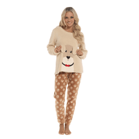Women's Luxurious Fleece Pyjama Set Dog Snuggle Design Cosy Loungewear Sleepwear with Long Sleeve Top and Patterned Bottoms Comfortable PJs for Ladies Multiple Sizes Daisy Dreamer SMALL | 8-10 / DOG Pyjamas