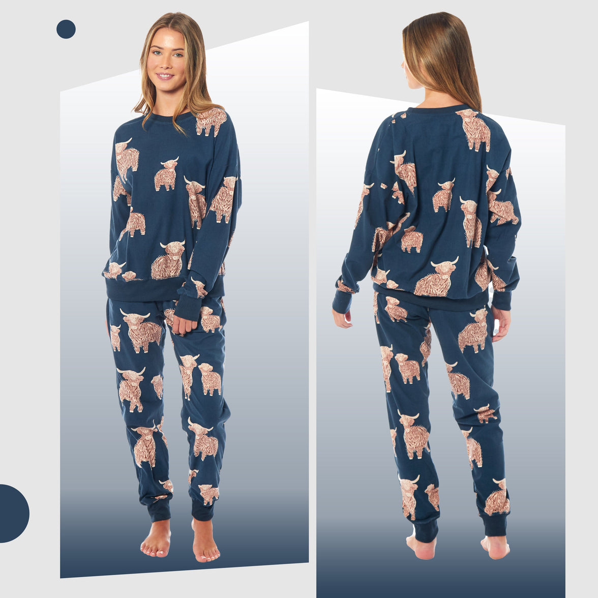 Women's Highland Cow Soft Fleece Pyjama Set Long Sleeve Animal Print Warm PJs Loungewear Sleepwear for Ladies by Daisy Dreamer Pyjamas