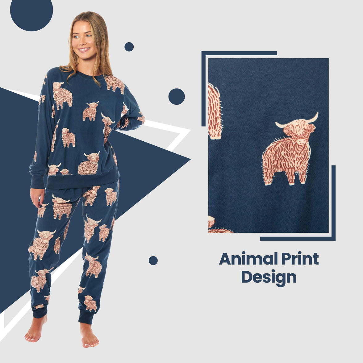Women's Highland Cow Soft Fleece Pyjama Set Long Sleeve Animal Print Warm PJs Loungewear Sleepwear for Ladies by Daisy Dreamer Pyjamas