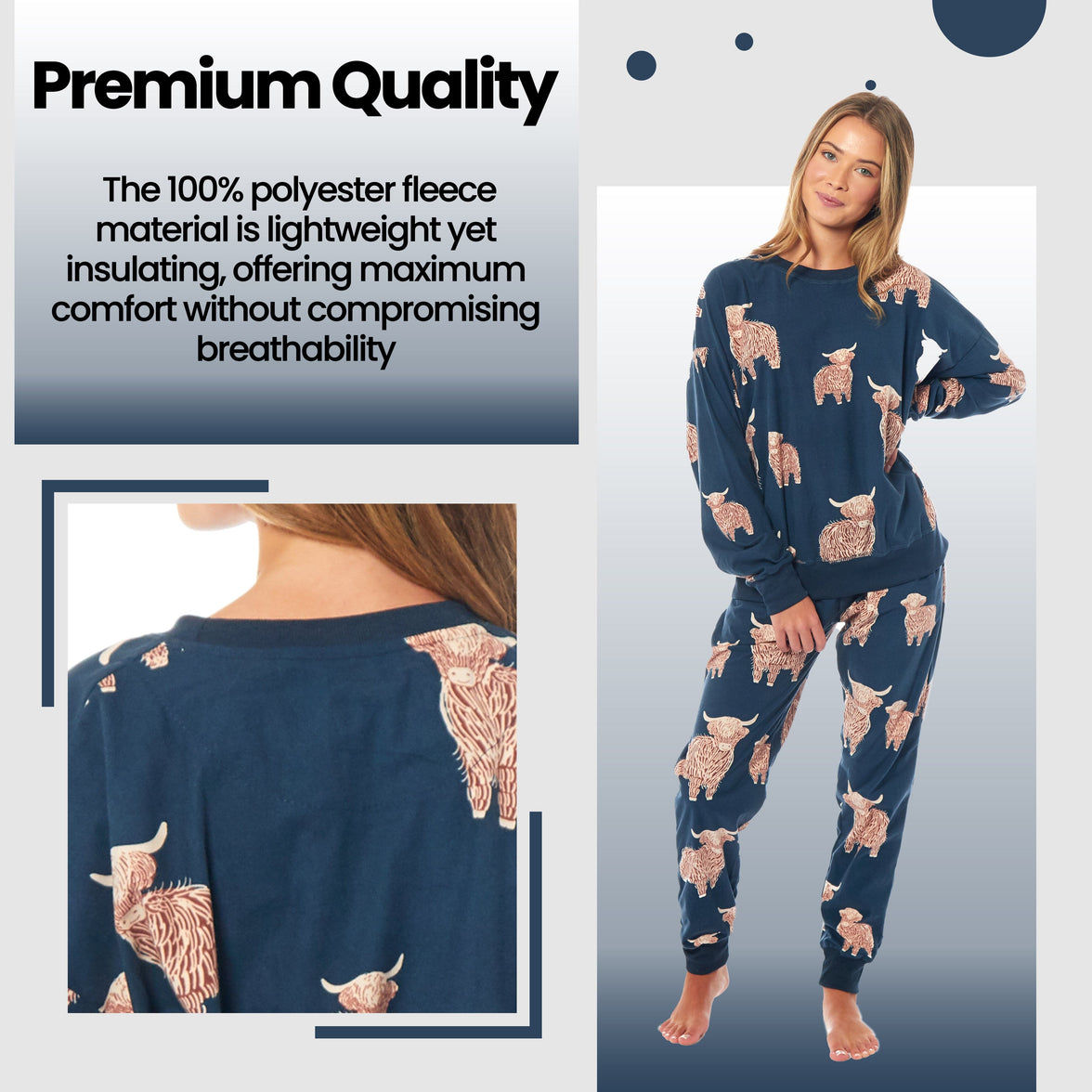 Women's Highland Cow Soft Fleece Pyjama Set Long Sleeve Animal Print Warm PJs Loungewear Sleepwear for Ladies by Daisy Dreamer Pyjamas