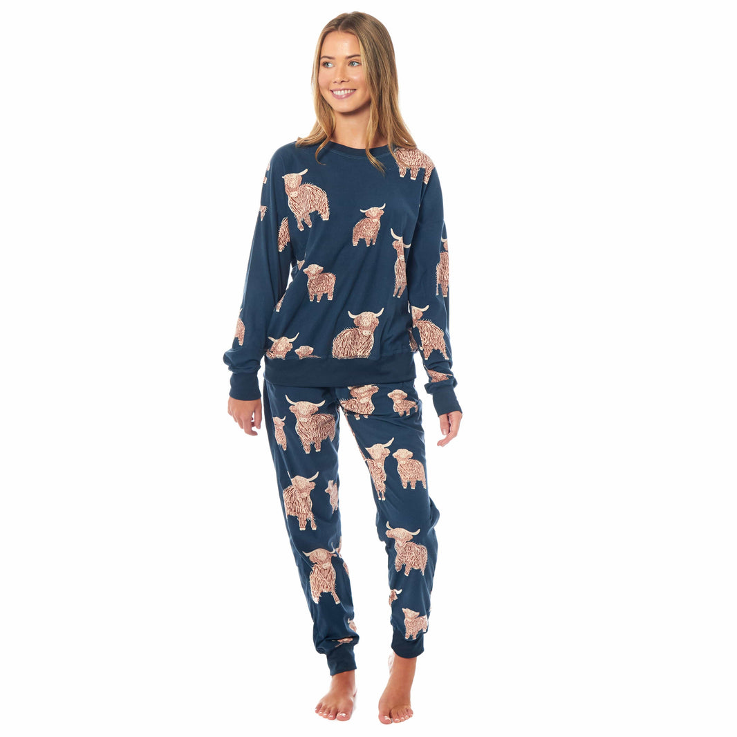 Women's Highland Cow Soft Fleece Pyjama Set Long Sleeve Animal Print Warm PJs Loungewear Sleepwear for Ladies by Daisy Dreamer SMALL | 8-10 / HIGHLAND COW Pyjamas