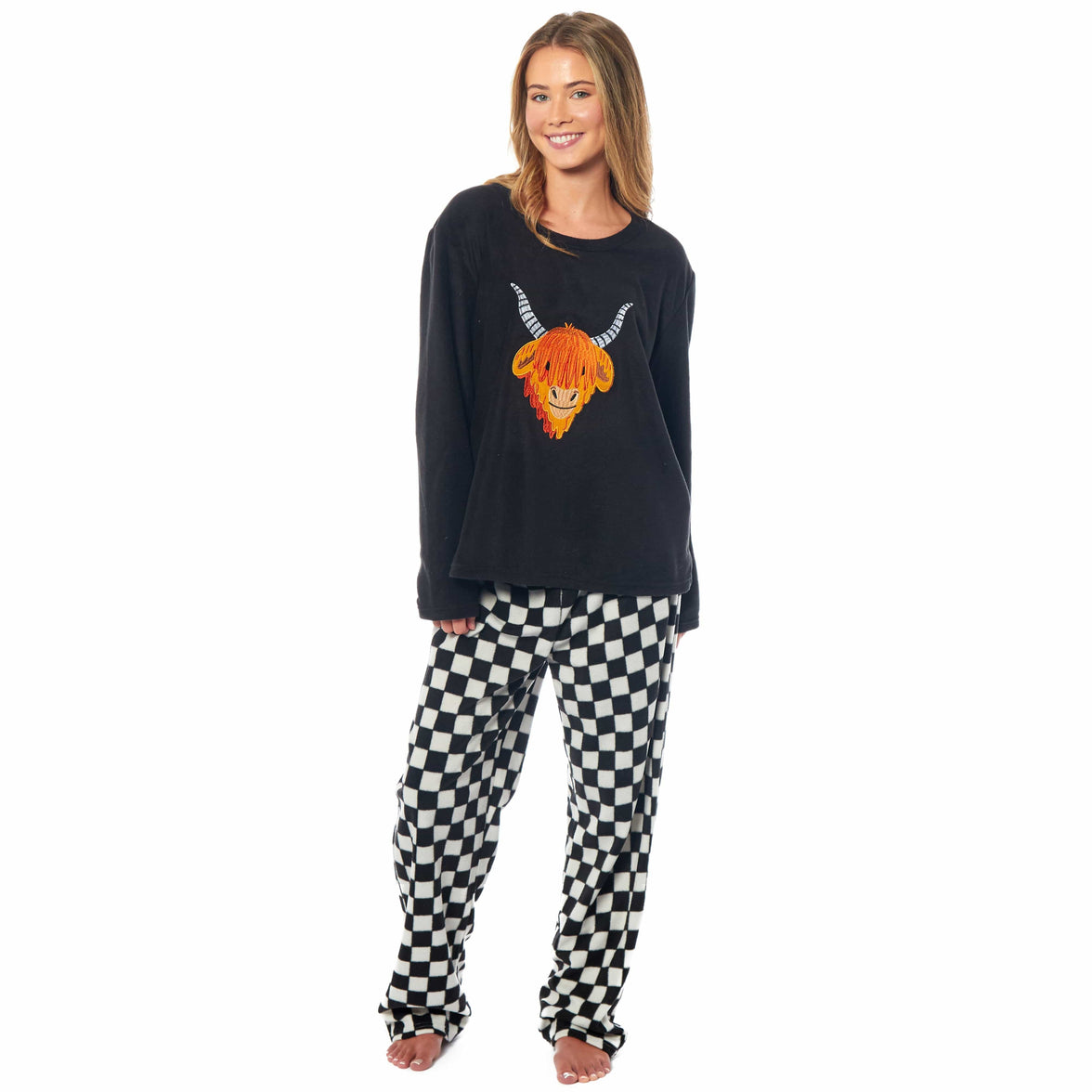 Women's Highland Cow Thermal Fleece Pyjamas Set Soft Warm Winter PJs Animal Print Loungewear Sleepwear Long Sleeve Top and Bottom by Daisy Dreamer SMALL | 8-10 / HIGHLAND COW Pyjamas