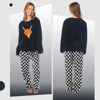 Women's Highland Cow Thermal Fleece Pyjamas Set Soft Warm Winter PJs Animal Print Loungewear Sleepwear Long Sleeve Top and Bottom by Daisy Dreamer Pyjamas