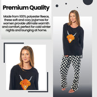 Women's Highland Cow Thermal Fleece Pyjamas Set Soft Warm Winter PJs Animal Print Loungewear Sleepwear Long Sleeve Top and Bottom by Daisy Dreamer Pyjamas