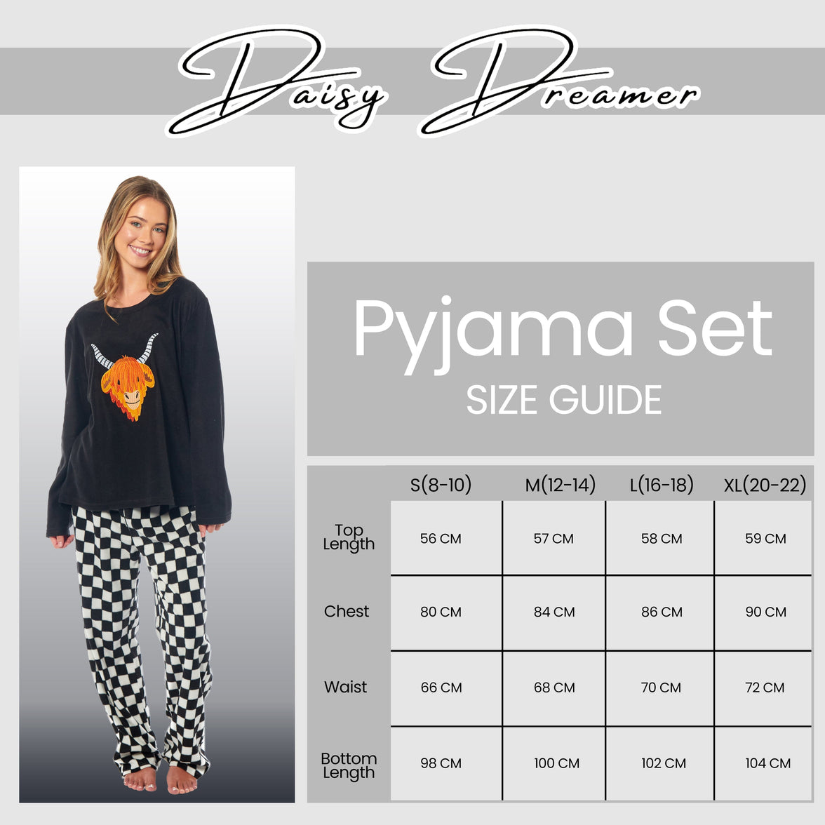 Women's Highland Cow Thermal Fleece Pyjamas Set Soft Warm Winter PJs Animal Print Loungewear Sleepwear Long Sleeve Top and Bottom by Daisy Dreamer Pyjamas