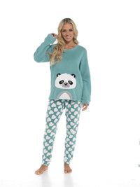 Women's Panda Snuggle Fleece Pyjama Set with Printed Pants Soft and Comfortable Loungewear in Easy Care Fabric Sizes Small to X-Large by Daisy Dreamer Pyjamas
