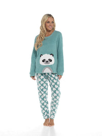 Women's Panda Snuggle Fleece Pyjama Set with Printed Pants Soft and Comfortable Loungewear in Easy Care Fabric Sizes Small to X-Large by Daisy Dreamer Pyjamas