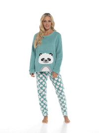 Women's Panda Snuggle Fleece Pyjama Set with Printed Pants Soft and Comfortable Loungewear in Easy Care Fabric Sizes Small to X-Large by Daisy Dreamer Pyjamas