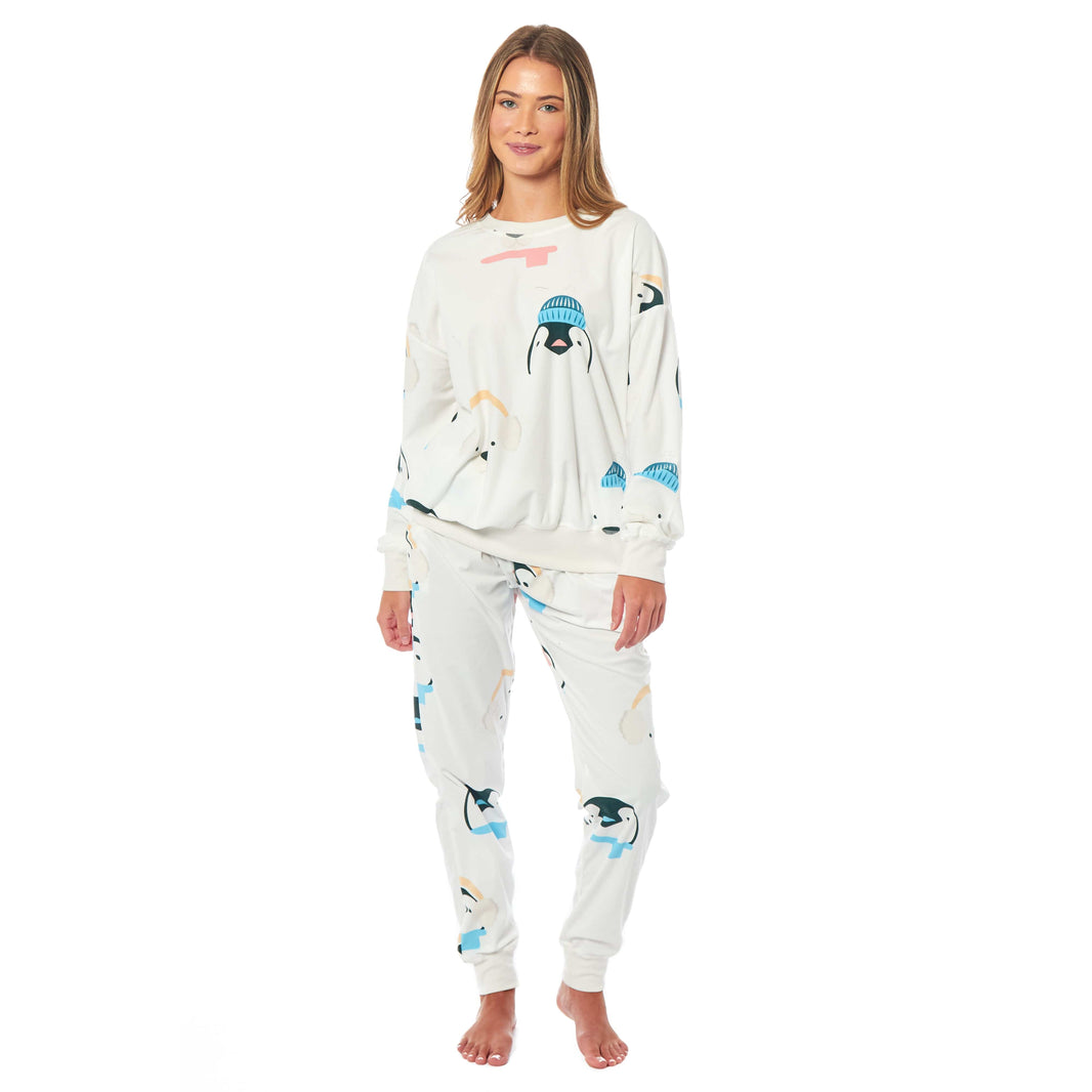Women's Penguins & Polar Bears Soft Fleece Pyjama Set Long Sleeve Animal Print Warm PJs Loungewear Sleepwear for Ladies by Daisy Dreamer SMALL | 8-10 / PENGUIN & POLAR BEARS Pyjamas
