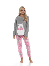Ladies Ultra-Soft Polar Bear Print Fleece Pyjama Set with Elasticated Bottoms Warm Cosy Loungewear for Women Multiple Sizes Available by Daisy Dreamer Pyjamas