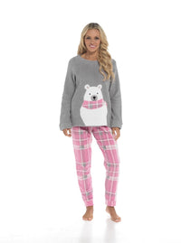 Ladies Ultra-Soft Polar Bear Print Fleece Pyjama Set with Elasticated Bottoms Warm Cosy Loungewear for Women Multiple Sizes Available by Daisy Dreamer Pyjamas