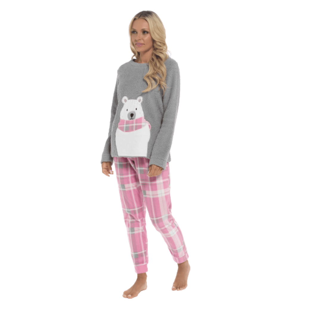 Ladies Ultra-Soft Polar Bear Print Fleece Pyjama Set with Elasticated Bottoms Warm Cosy Loungewear for Women Multiple Sizes Available by Daisy Dreamer Pyjamas