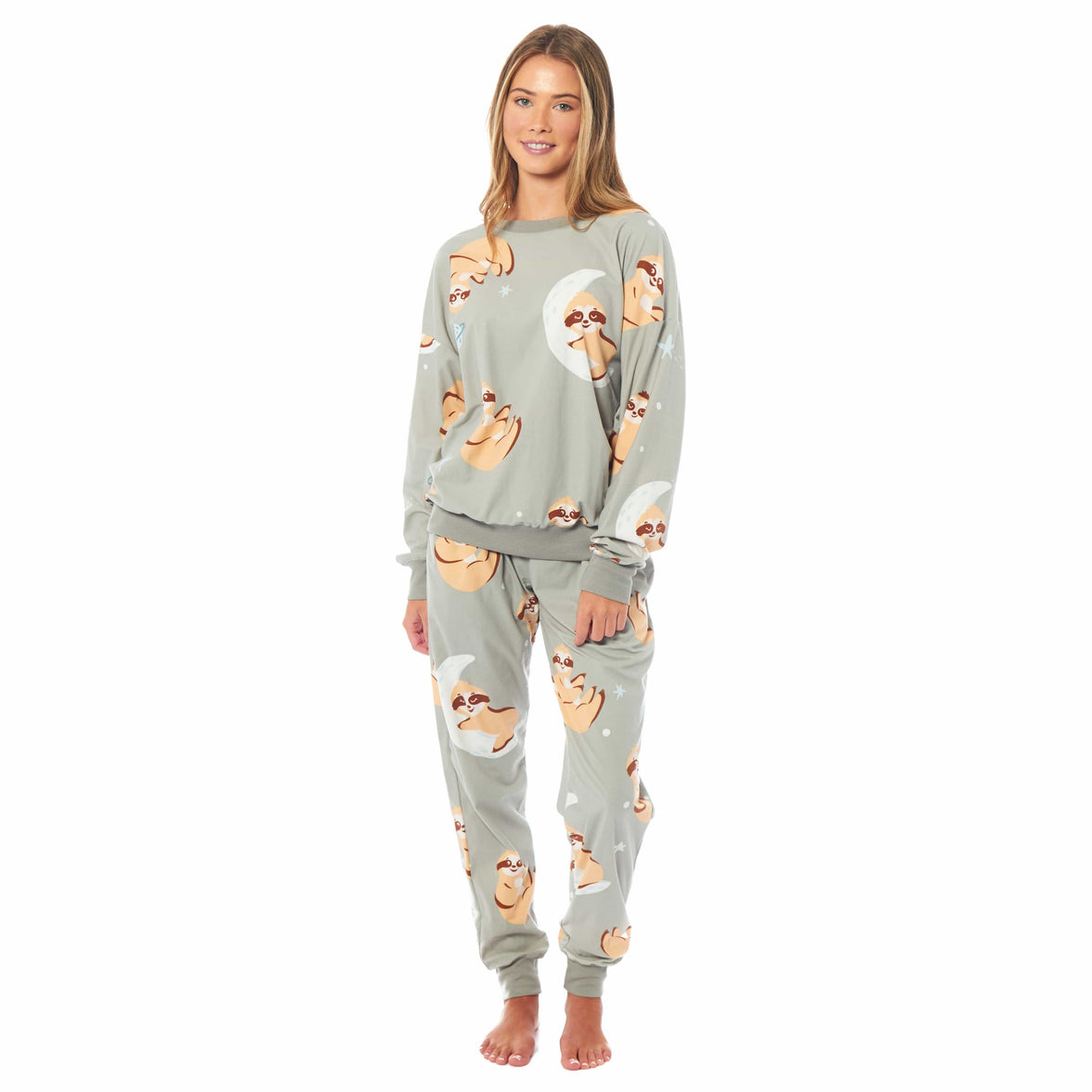 Women's Sloth Soft Fleece Pyjama Set Long Sleeve Animal Print Warm PJs Loungewear Sleepwear for Ladies by Daisy Dreamer SMALL | 8-10 / SLOTH Pyjamas