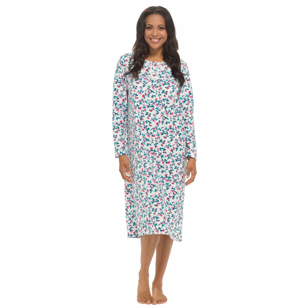 Women's Long Sleeve Fleece Nightdress Soft Warm Floral Print Sleepwear Cozy Winter Nightie Loungewear Available in Multiple Sizes By Daisy Dreamer SMALL / PINK Pyjamas