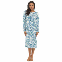Women's Long Sleeve Fleece Nightdress Soft Warm Floral Print Sleepwear Cozy Winter Nightie Loungewear Available in Multiple Sizes By Daisy Dreamer SMALL / BLUE Pyjamas