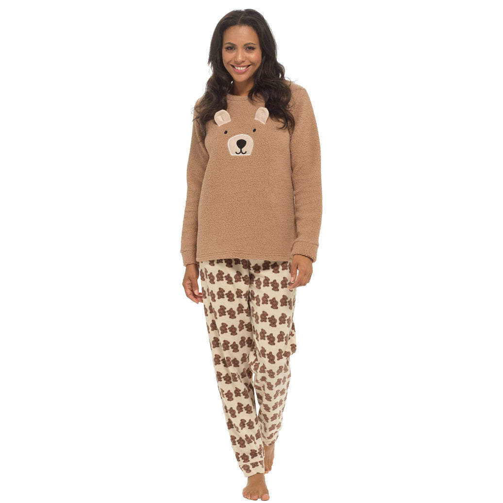 Women's Teddy Bear Warm Soft Fleece Pyjama Set Cozy Loungewear PJs by Daisy Dreamer SMALL / TEDDY BEAR Pyjamas