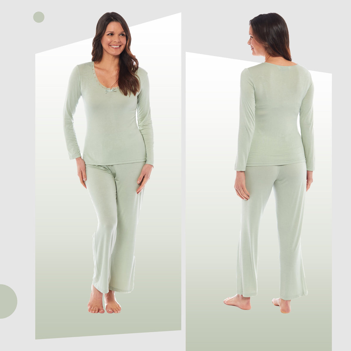 Ladies Long Sleeve Pyjama Set Ultra Soft Viscose Spandex Black Green Cozy Stretch Fit Nightwear UK Sizes 8-22 by Daisy Dreamer Pyjamas