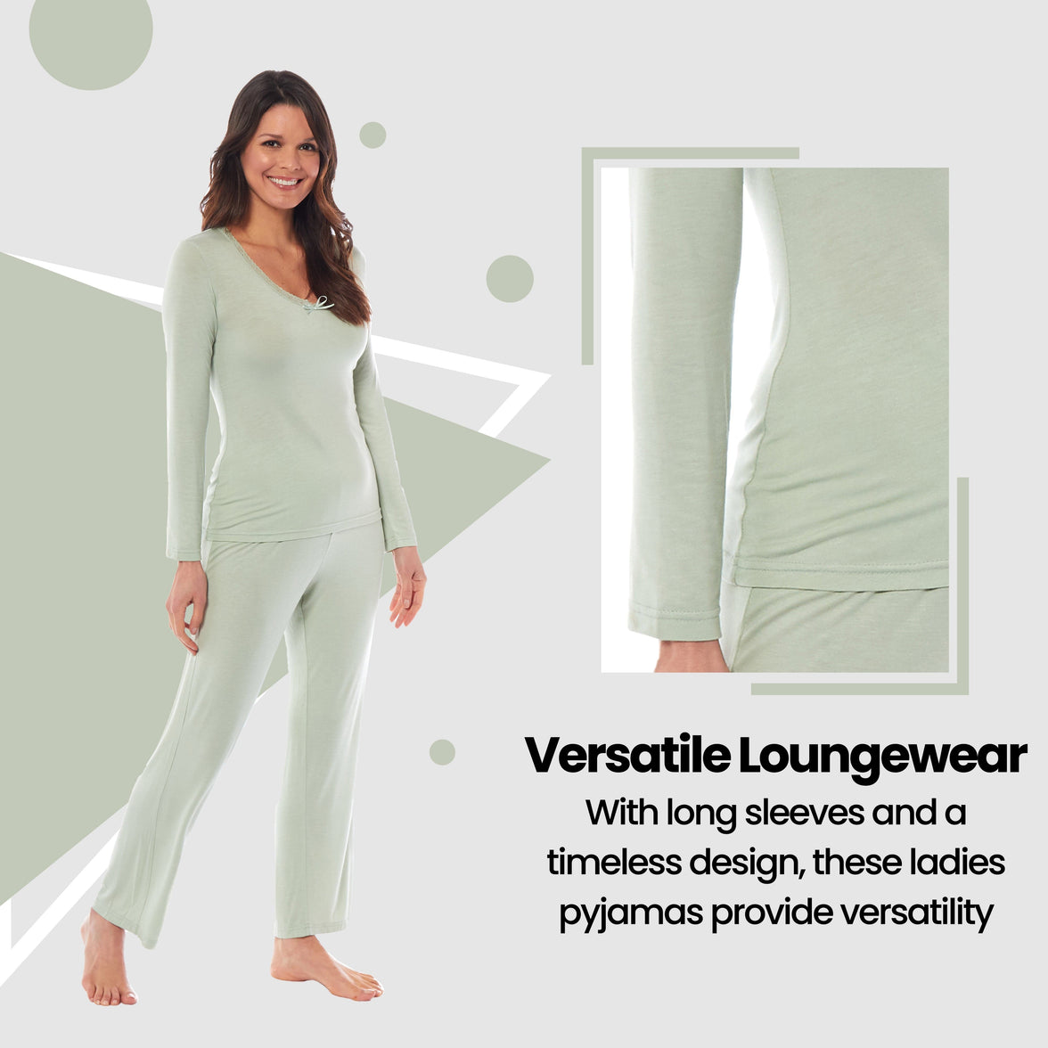 Ladies Long Sleeve Pyjama Set Ultra Soft Viscose Spandex Black Green Cozy Stretch Fit Nightwear UK Sizes 8-22 by Daisy Dreamer Pyjamas
