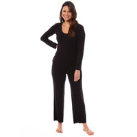 Ladies Long Sleeve Pyjama Set Ultra Soft Viscose Spandex Black Green Cozy Stretch Fit Nightwear UK Sizes 8-22 by Daisy Dreamer SMALL | UK 8-10 / BLACK Pyjamas