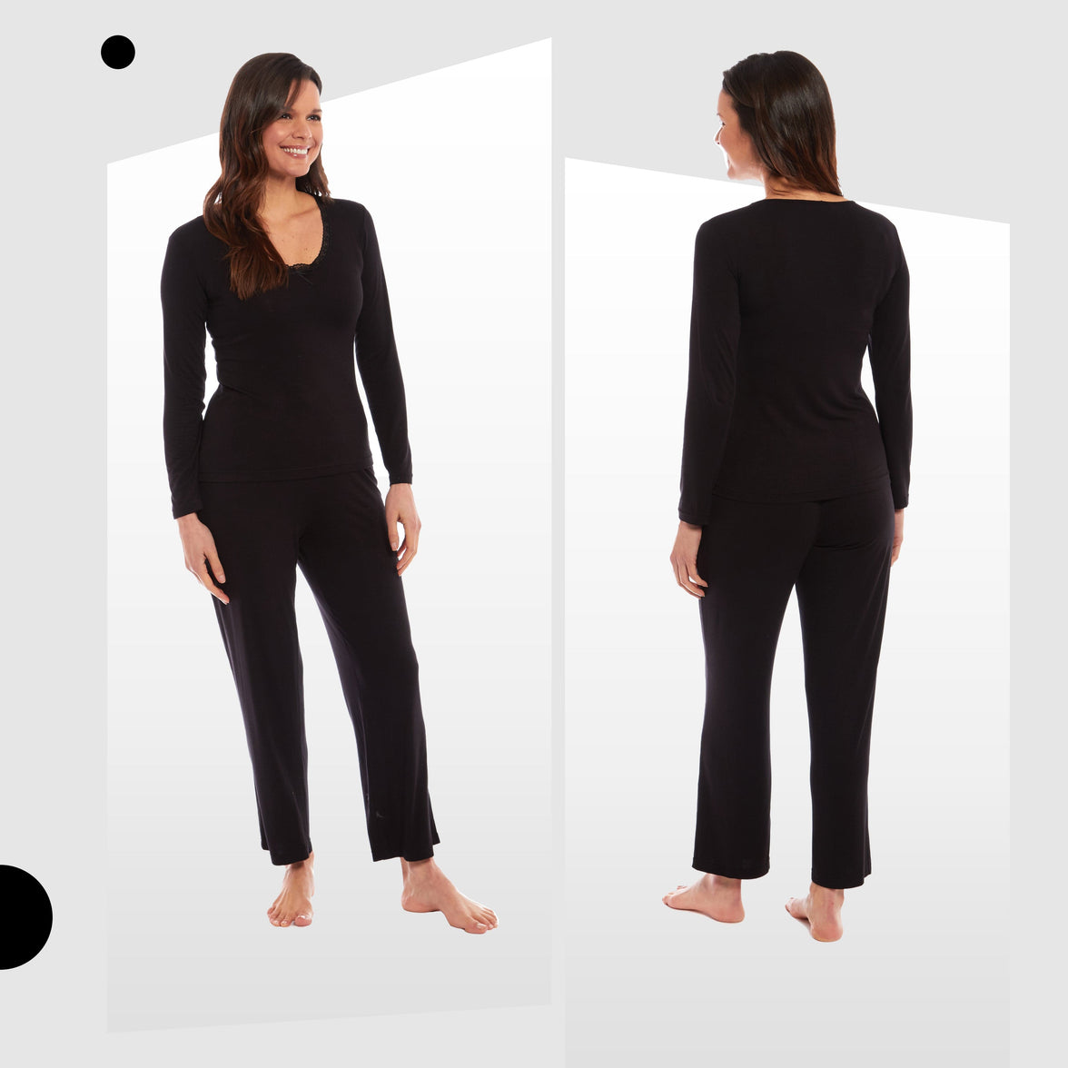 Ladies Long Sleeve Pyjama Set Ultra Soft Viscose Spandex Black Green Cozy Stretch Fit Nightwear UK Sizes 8-22 by Daisy Dreamer Pyjamas