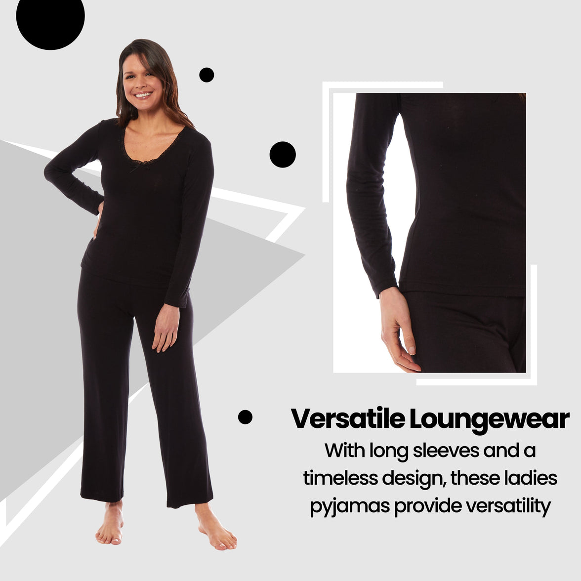 Ladies Long Sleeve Pyjama Set Ultra Soft Viscose Spandex Black Green Cozy Stretch Fit Nightwear UK Sizes 8-22 by Daisy Dreamer Pyjamas