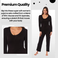 Ladies Long Sleeve Pyjama Set Ultra Soft Viscose Spandex Black Green Cozy Stretch Fit Nightwear UK Sizes 8-22 by Daisy Dreamer Pyjamas